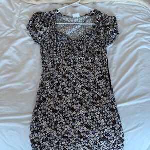 Aritzia Short Floral Mini Dress in Black and Cream